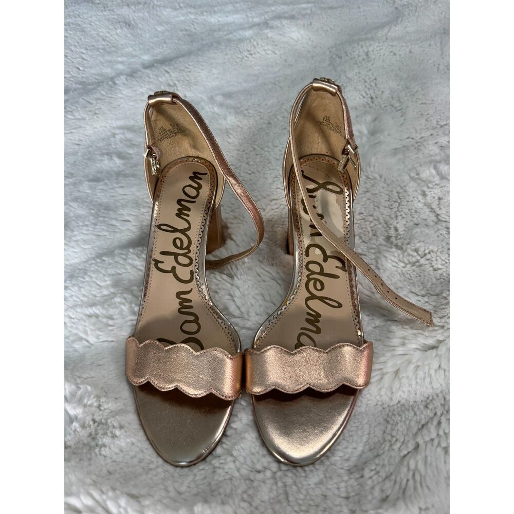 Sam Edelman Odila Rose Gold Scalloped Block Heel Sandals 6.5 Wedding